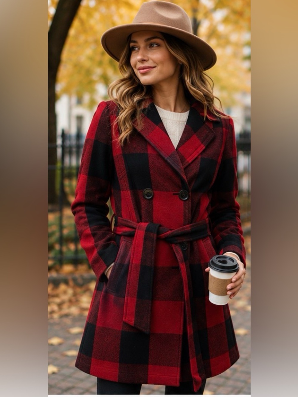 Banana Republic Buffalo Plaid Wool Blend Belted Coat – Size Small